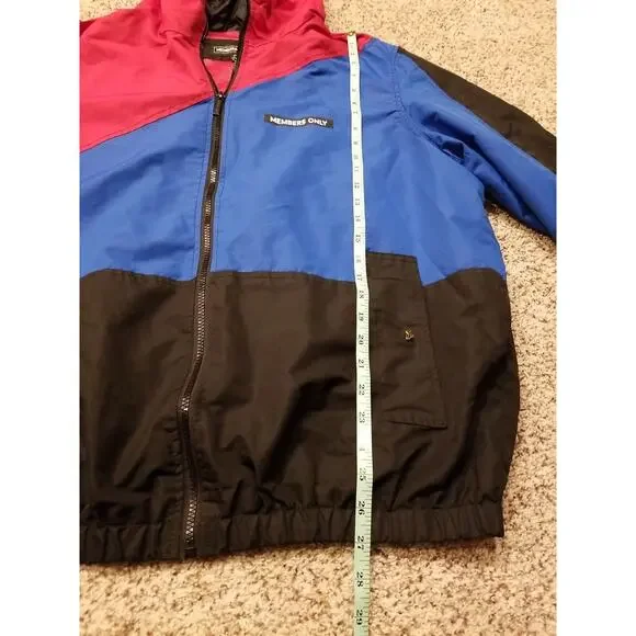 Members Only Men XL Tracksuit Color Block Lined Windbreaker Jacket Hood Vintage - Picture 12 of 16